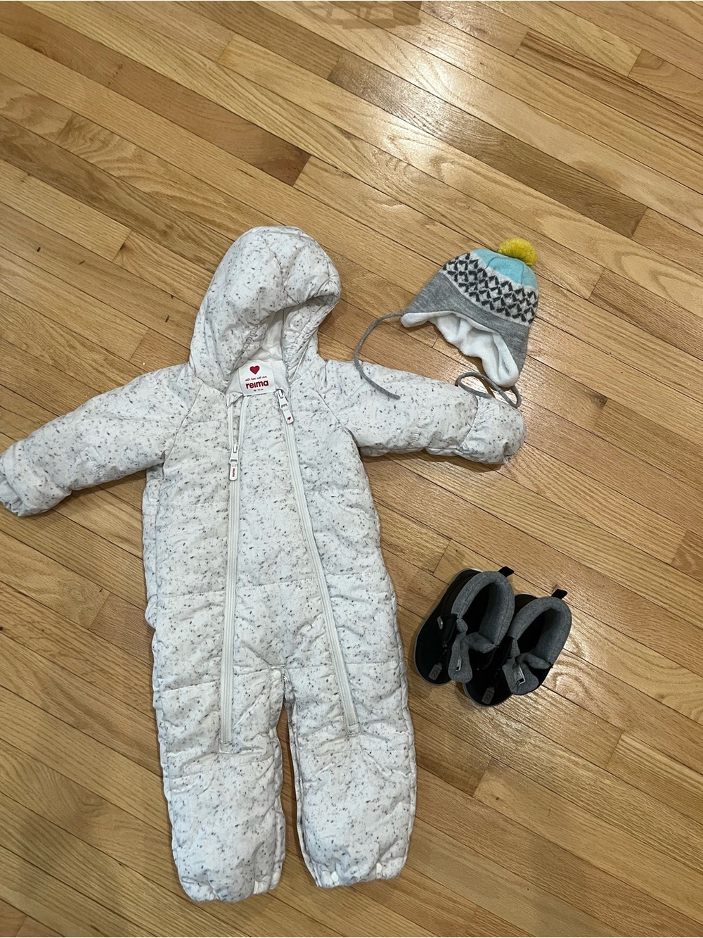 Reima White Insulated Baby Snowsuit, winter boots and hat set (baby to 24 months